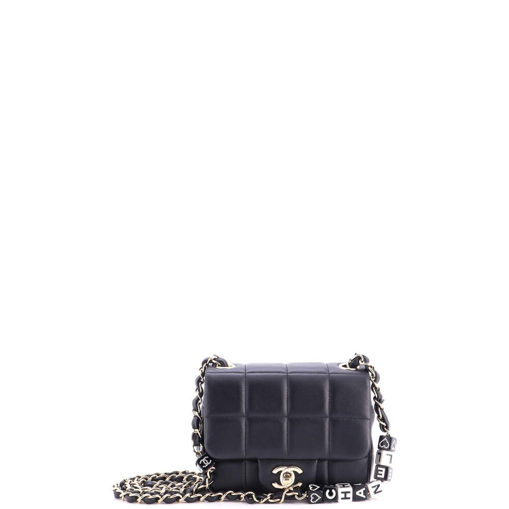 Chanel Mini Monacoco Logo Blocks Square Flap Bag Quilted Lambskin with Resin